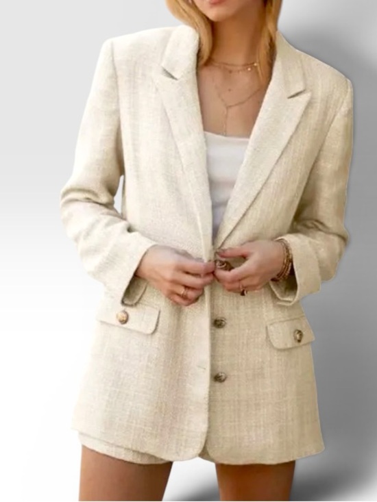 Endless Blu Jackets & Blazers - Endless Blu Cream Boucle Tweed Blazer Modern Preppy Chic Jacket Size L NWT